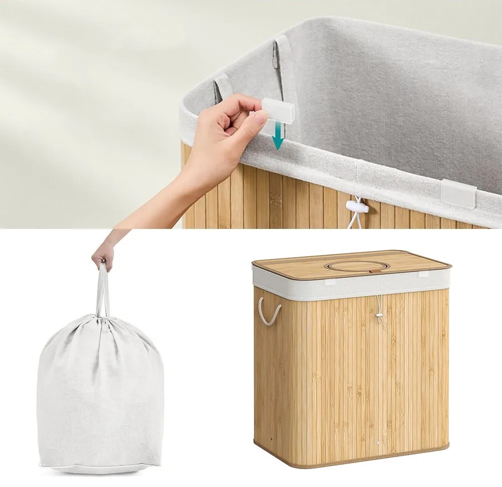 Bambusový kôš na bielizeň s vyberateľnou sieťkou