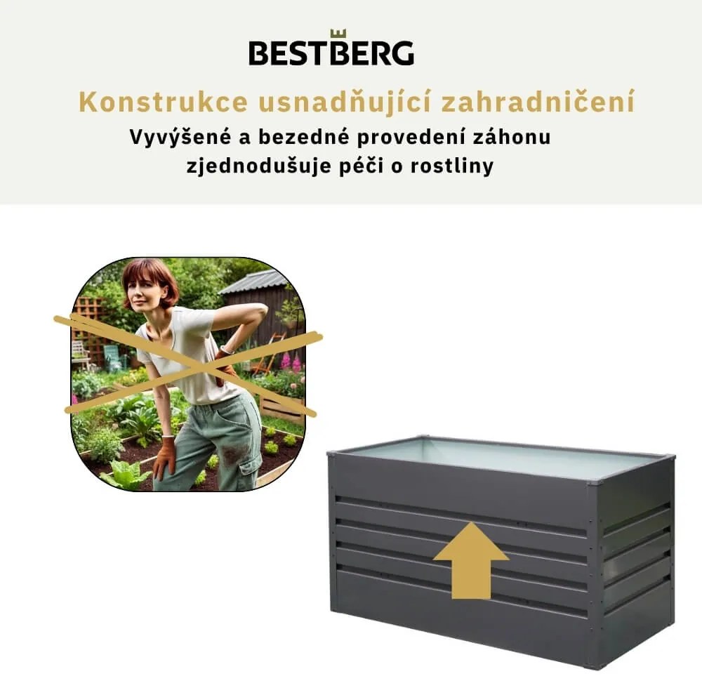 Vyvýšený záhradný záhon BestBerg VZ-800A / 800 l / 180 x 90 x 47 cm / sivá