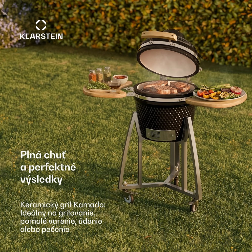 Klarstein Queensize, kamado gril, teplomer, odnímateľné bočné diely, čierny