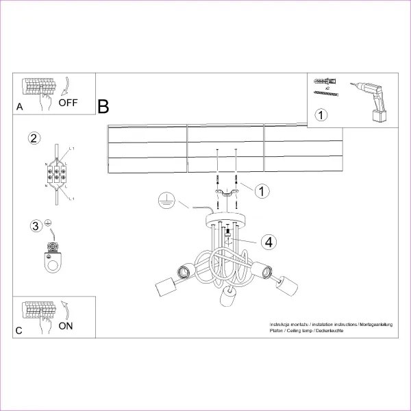 Sollux SL.1478 - Prisadený luster EMBER 5xE27/15W/230V čierna/béžová/buk