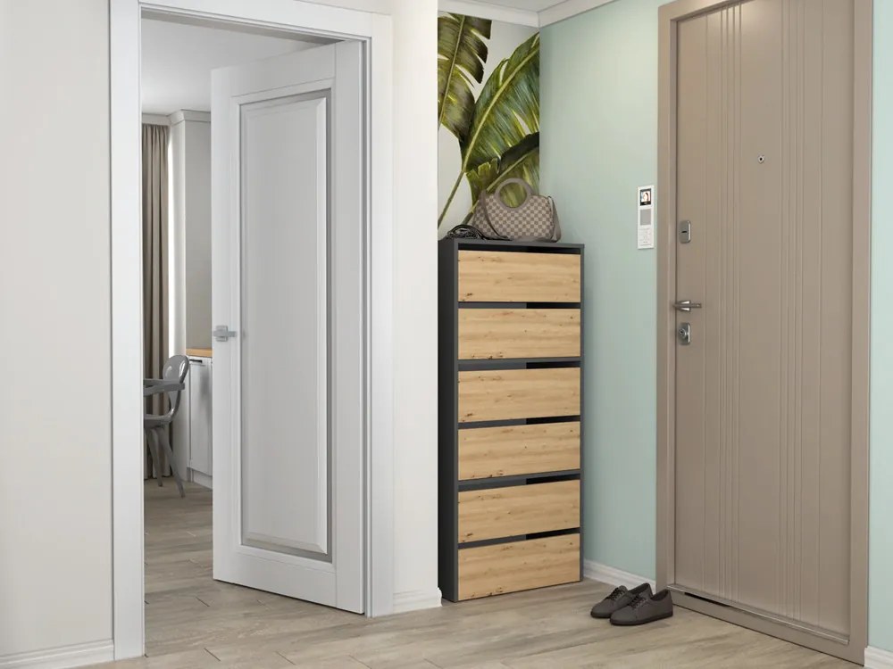 Botník (skrinka na topánky) Metido 1 (antracit + dub artisan). Akcia -19%. Vlastná spoľahlivá doprava až k Vám domov. 1132580