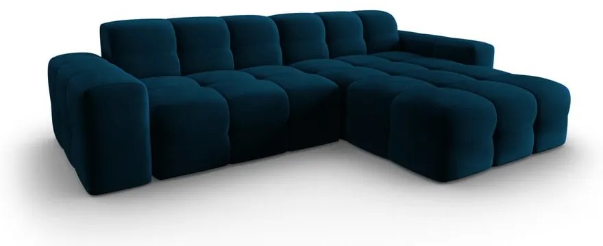 Tmavomodrá zamatová rohová pohovka (pravý roh) Kendal - Micadoni Home