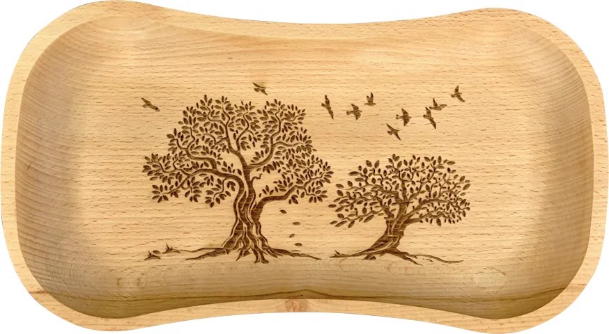 AMADEA Drevený servírovací podnos so stromami, masívne drevo, 30 cm