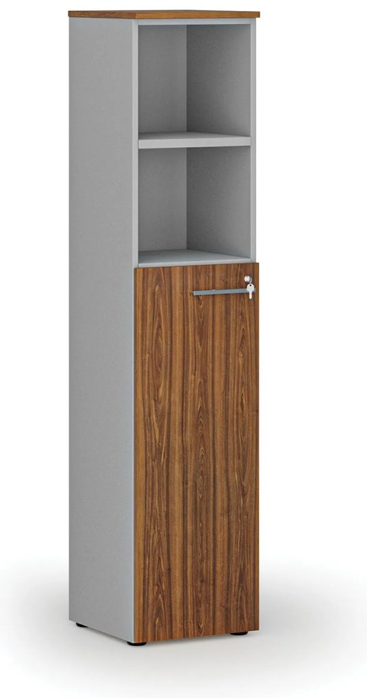 Kombinovaná kancelárska skriňa PRIMO GRAY, dvere na 3 poschodia, 400 x 420 x 1781 mm, sivá/orech