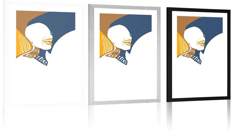 Plagát s paspartou silueta ženy s nápisom - 60x90 silver