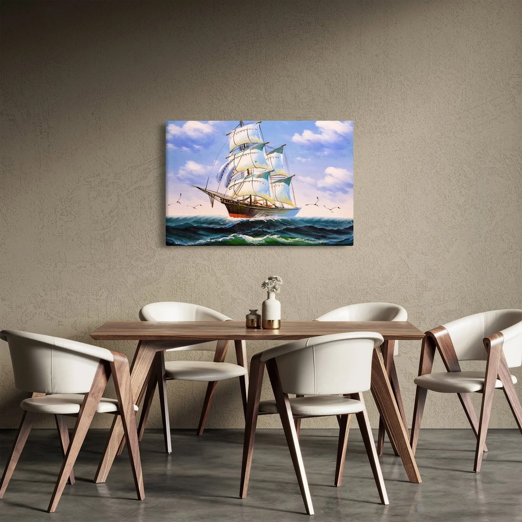 Obraz lode na vlnách (90x60 cm)