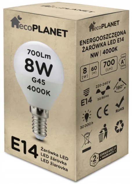 ecoPLANET LED žiarovka G45 - E14 - 8W - 700lm - teplá biela