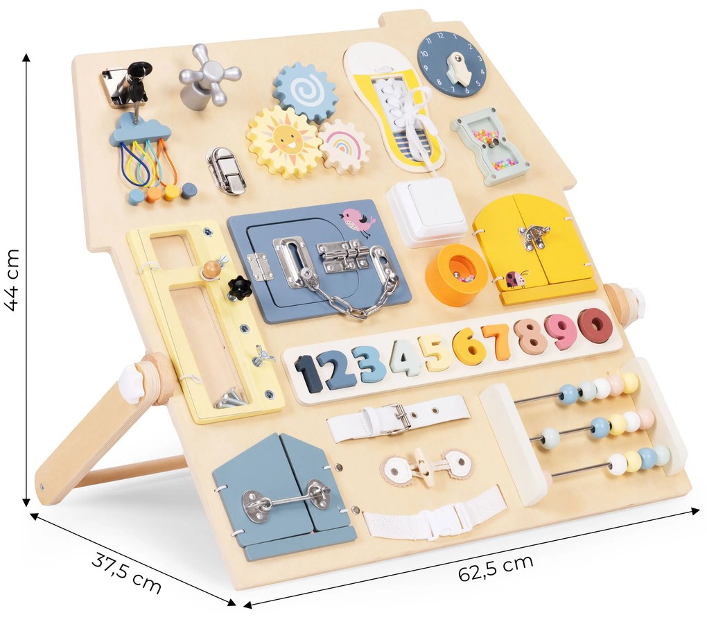 ECOTOYS Veľká drevená senzorická manipulačná tabuľa pre deti vzdelávací panel XL