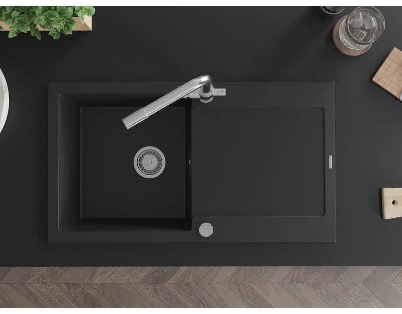 Mexen Leo, drez granitový 900x500x190 mm, 1-komorový a chrómová batéria Duero, čierna, 6501-77-671600-00