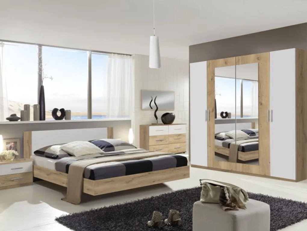 Zostava spálne Nora 160x200 cm, doskový dub/biela