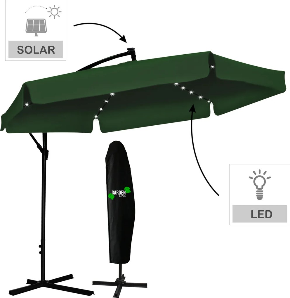CH Zelený záhradný slnečník Banana s obalom+LED/3m