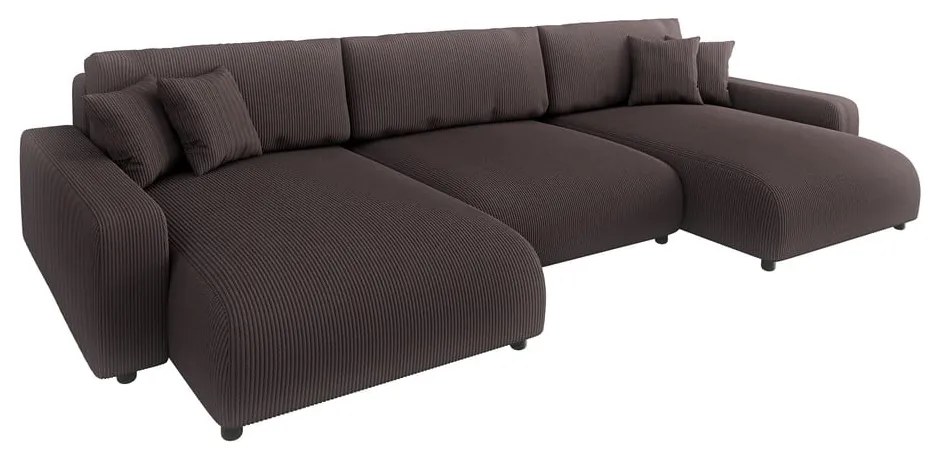 Hnedá menčestrová rozkladacia/s úložným priestorom rohová pohovka Sara – Ropez