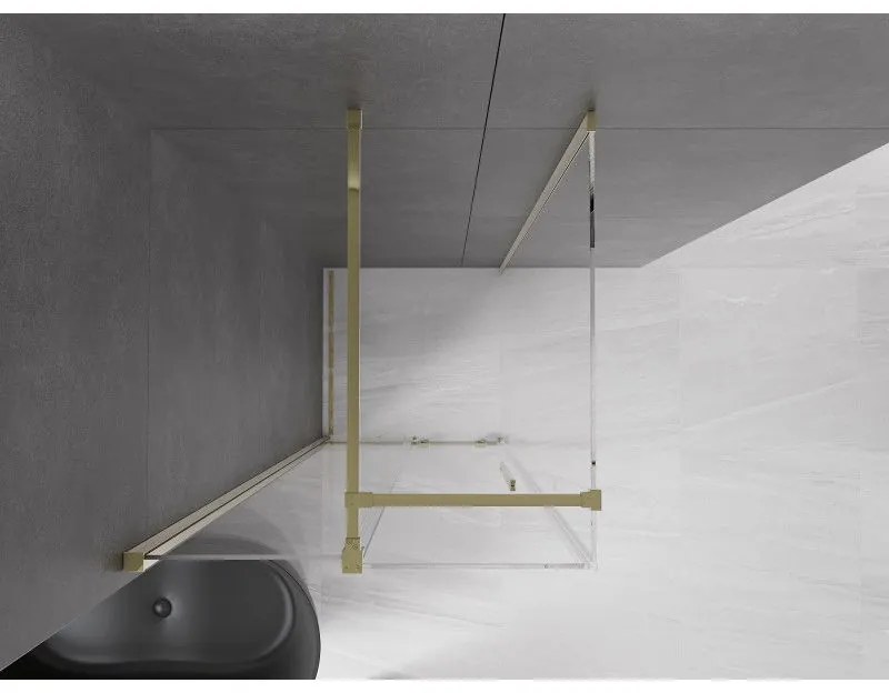 Mexen Velar, sprchový kút s posuvnými dverami 120(dvere) x 120(stena) cm, 8mm číre sklo, zlatá lesklá, 871-120-120-01-50