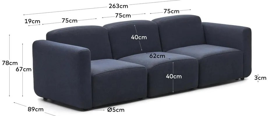 Tmavomodrá pohovka 263 cm Neom – Kave Home