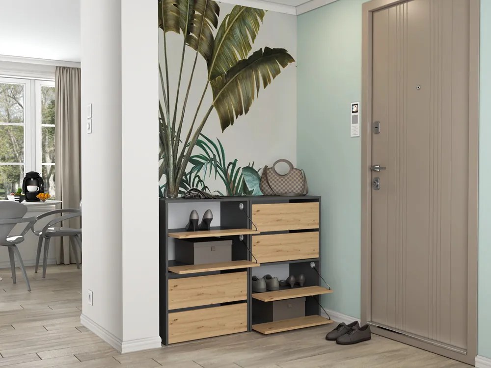 Botník (skrinka na topánky) Metido 1 (antracit + dub artisan). Akcia -19%. Vlastná spoľahlivá doprava až k Vám domov. 1132580