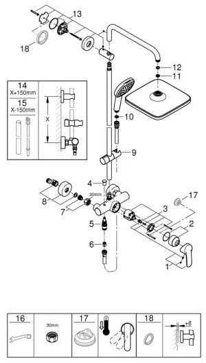 GROHE 26985001 - Sprchový systém VITALIO COMFORT 250 250 × 250 mm lesklý chróm