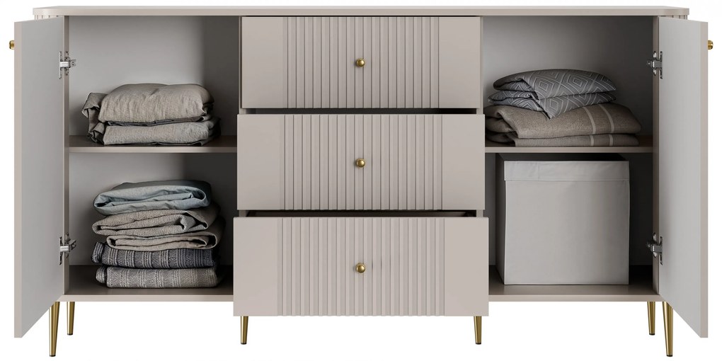 Komoda so zásuvkami Vesper 160 cm - kašmír / zlaté nohy