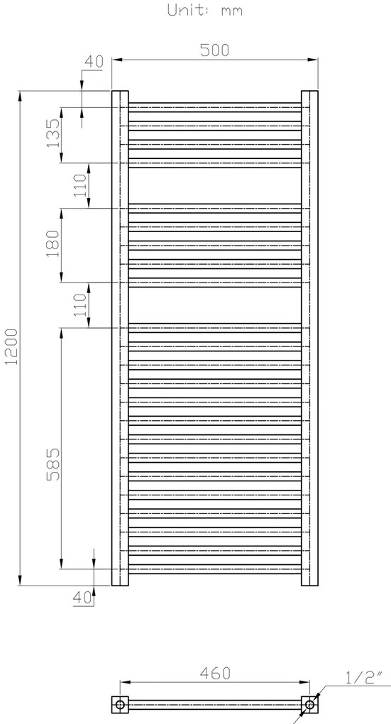 Gamma Erga Proper, vykurovacie teleso 1200x500 mm, 709W, čierna, ERG-LAV-PROP-12050-BK