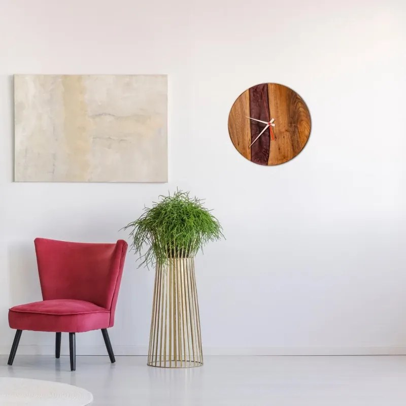 Drevené hodiny s epoxidovou živicou Ø 30cm - orech, vínová perleť
