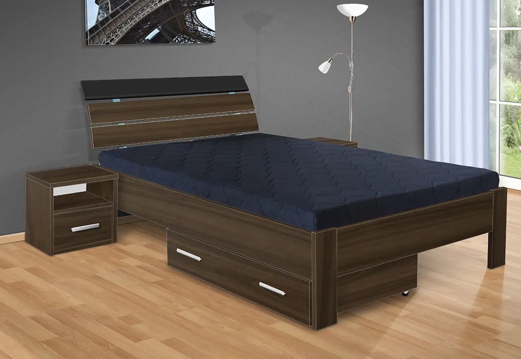 Nabytekmorava Drevená posteľ Darina 200x120 cm farba lamina: buk 381, typ úložného priestoru: úložný priestor - šuplík, typ matraca: matraca 19 cm Orthopedy maxi