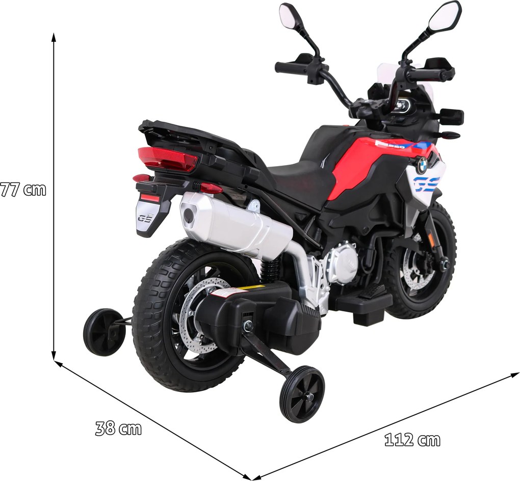 Ramiz Detský motocykel na batérie BMW F850 GS červený + pomocné kolieska + audio LED + pomalý štart + EVA