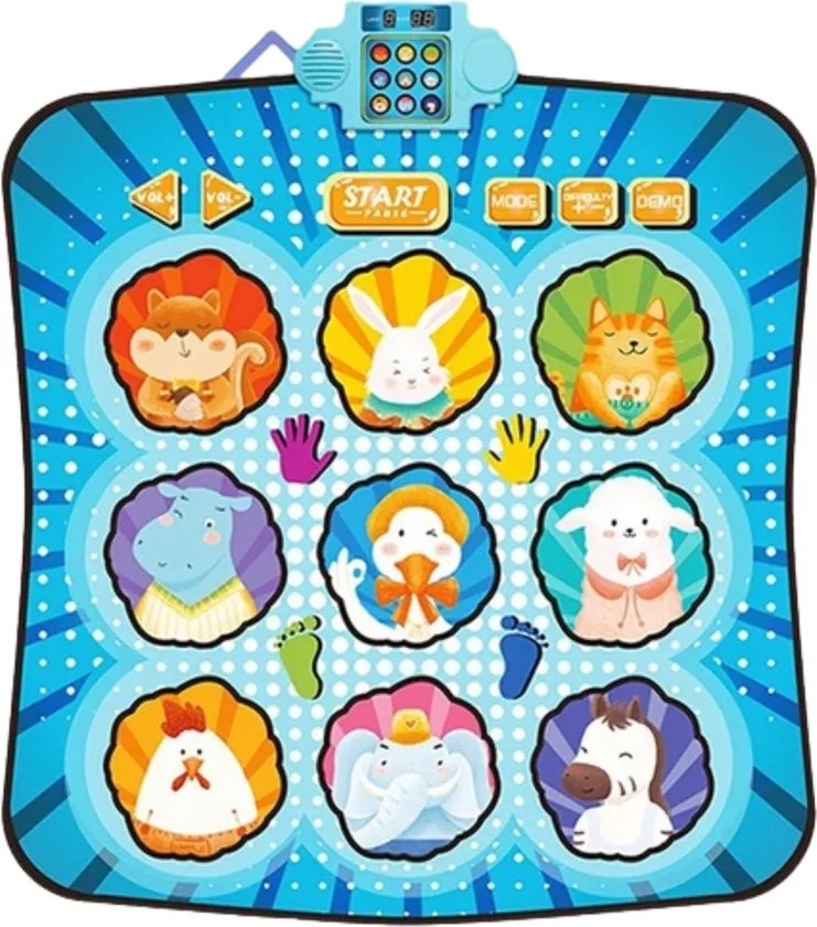 LEAN Toys Interaktívna tanečná podložka Zvieratá Svetlá LED Hudba Modrá