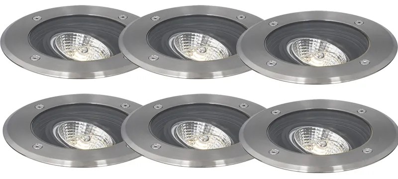 Sada 6 moderných vonkajších zemných reflektorov oceľ AR70 nastaviteľné IP65 - Delux