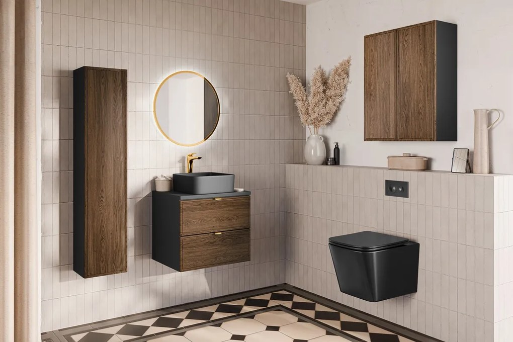 Vysoká závesná skrinka Talia Casella 80-30-1D čierny mat/dub casella