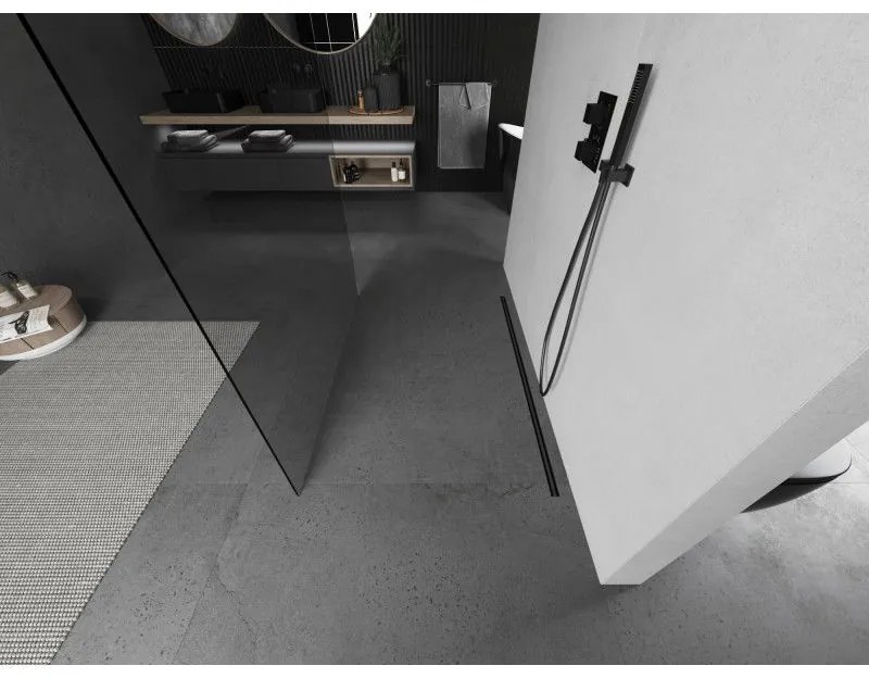 Mexen Kioto, sprchová zástena Walk-In 125 x 200 cm, 8mm číre sklo, grafitový profil, 800-125-002-65-00