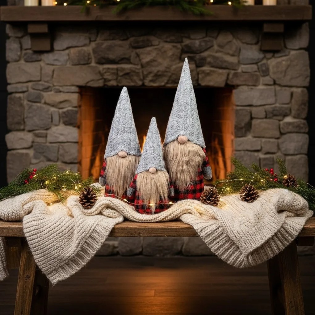 Vánoční skřítek ELF 055 - 30 cm červeno-šedý