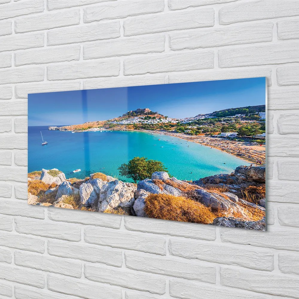 Obraz na akrylátovom skle Grécko pobrežie beach panorama 140x70 cm