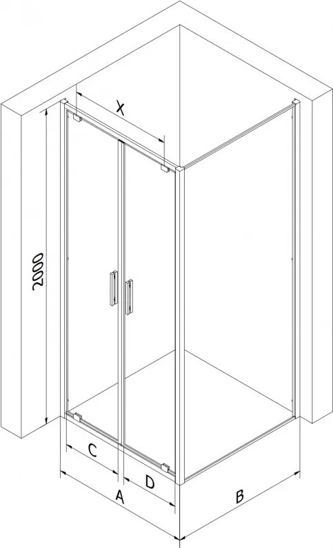 Mexen Exo, výklopný sprchový kút 90 x 95 cm, číre sklo, zlatá, 8182-090-095-50-00