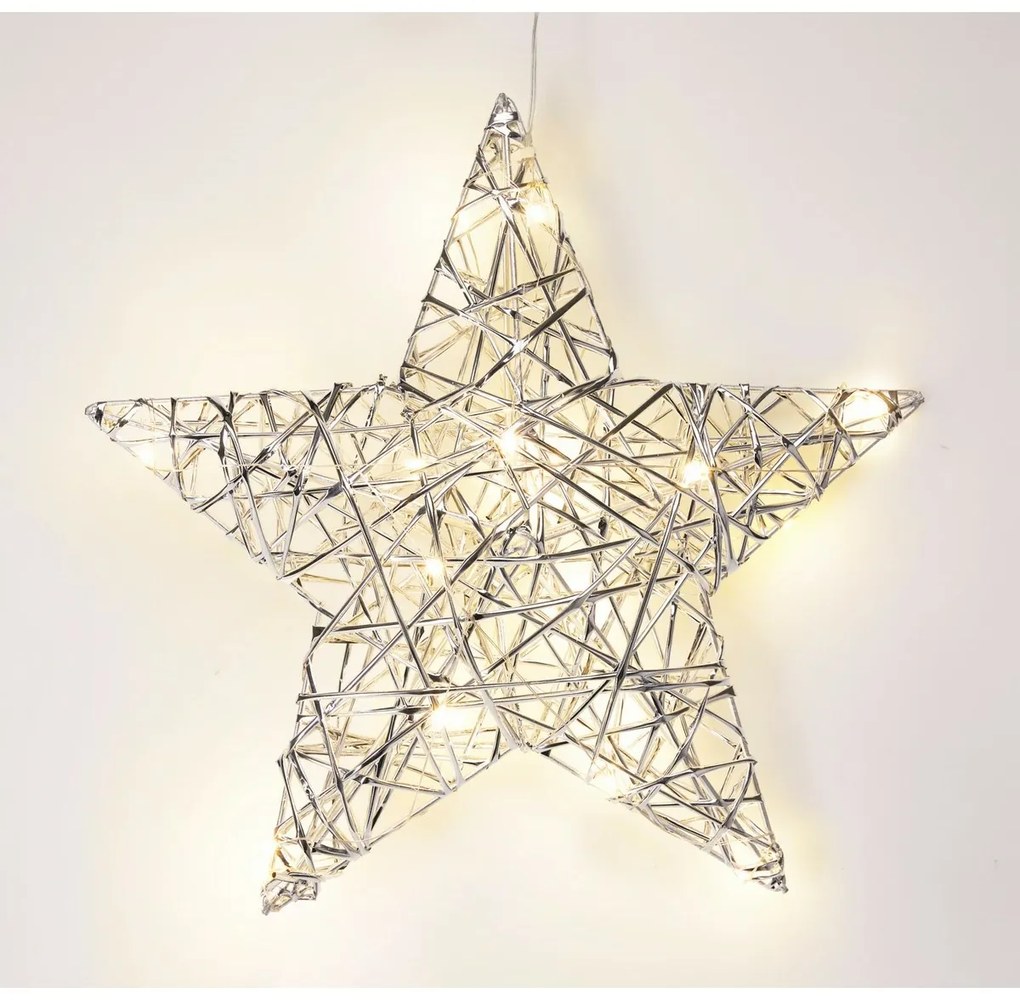 Vianočná svietiaca hviezda Silver, 30 x 30 cm, 20 micro LED, na batérie