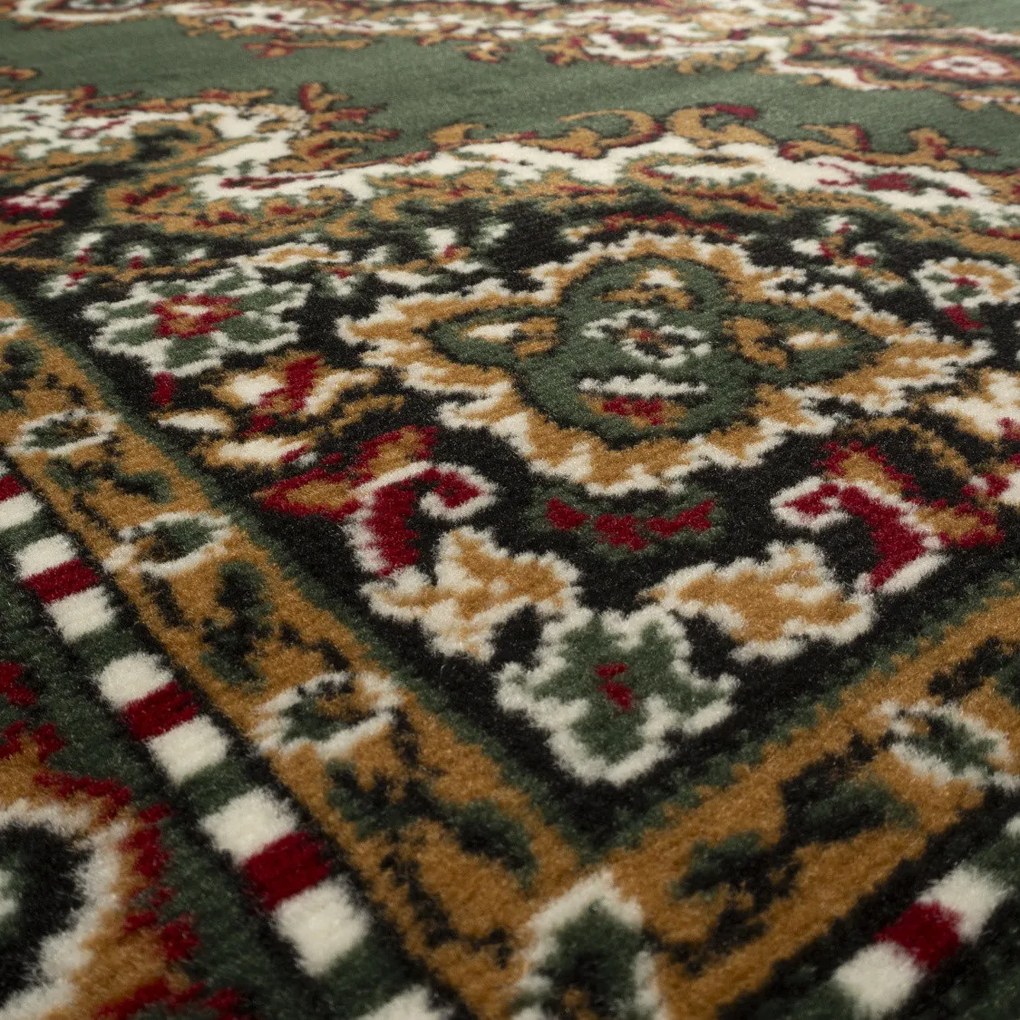 Alfa Carpets, Koberec behúň na mieru TEHERAN T-102 green, šíre 120 cm, zelená, chodba / predsieň