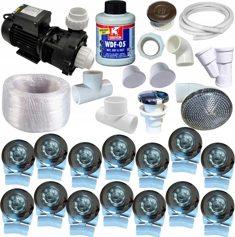 Sada na hydromasáž 14 trysiek B09 Čerpadlo 2200 W Montáž vane Jacuzi Bali