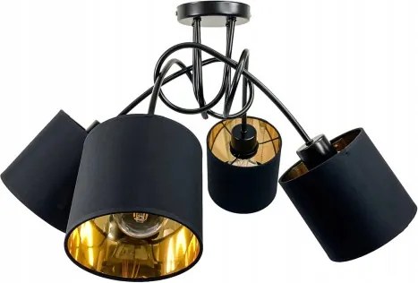 Závesná lampa na strop LOFT, zvité zlaté tienidlo, 4xe27, do izby, lustera