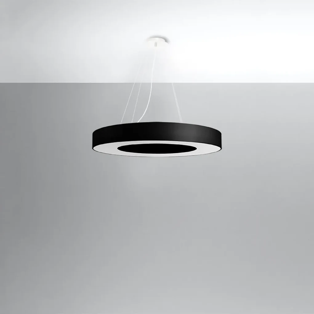 Závesné svietidlo Saturno Slim, 1x čierne textilné tienidlo, (biely plast), (fi 70 cm)