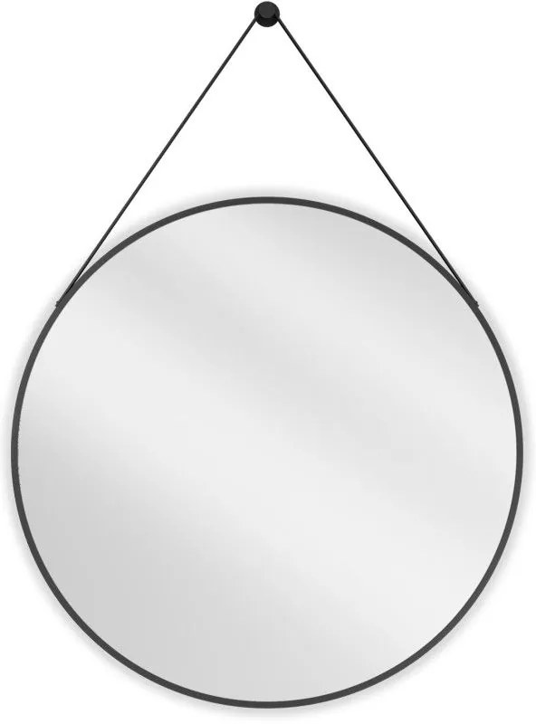Mexen String, okrúhle kúpeľňové zrkadlo na pásiku 80 cm, farba rámu čierna matná, 9854-080-080-000-70