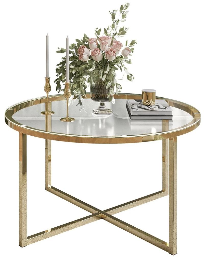 Dizajnový okrúhly konferenčný stolík LAILA zlatý chróm + tvrdené sklo