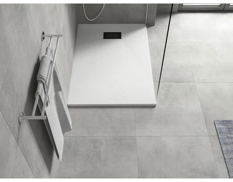 Mexen Hugo, obdĺžniková sprchová vanička SMC 90 x 70 cm, biela, čierna krytka, 42107090-B