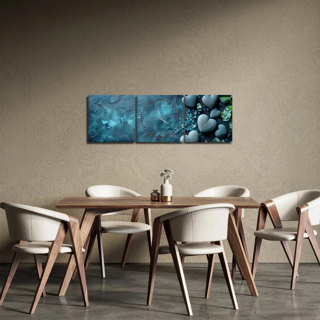 Obraz - Kamene tvaru srdca (s hodinami) (90x30 cm)