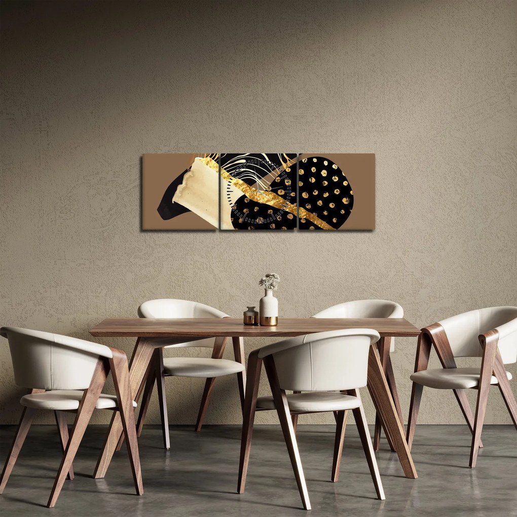 Obraz - Abstrakcia golden brown N⁰1 (s hodinami) (90x30 cm)