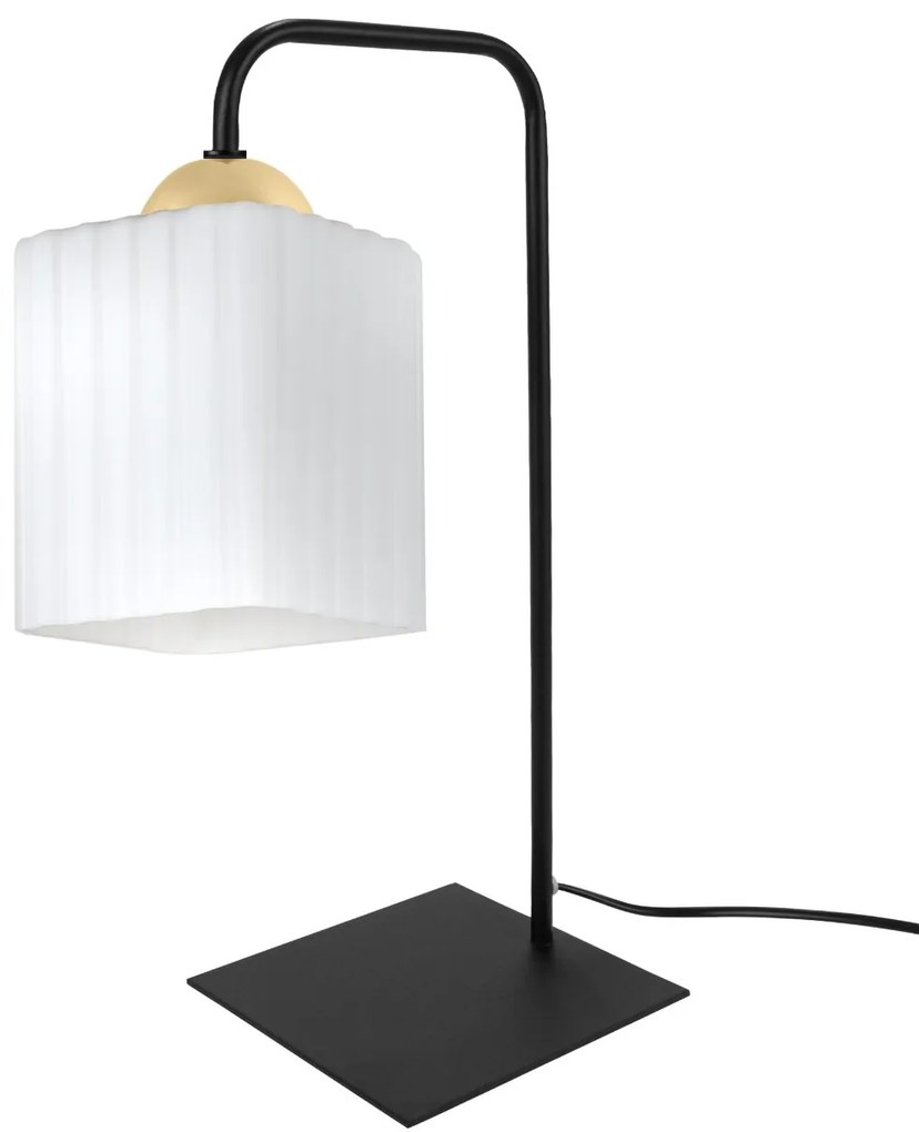 Stolná lampa Riffle Square, 1x biele sklenené tienidlo, b/g
