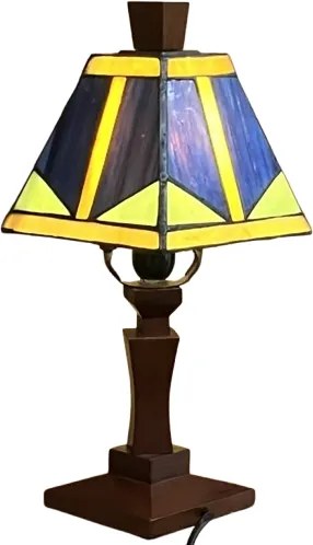 Stolná lampa Tiffany vitáž PICASSO_ WOOD BASE 31*18*13 E14