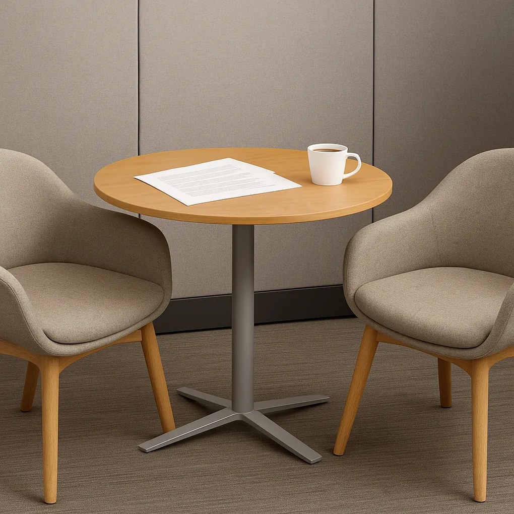 Konferenčný stolík AURA, priemer 80 cm, sivostrieborná podnož, čerešňa