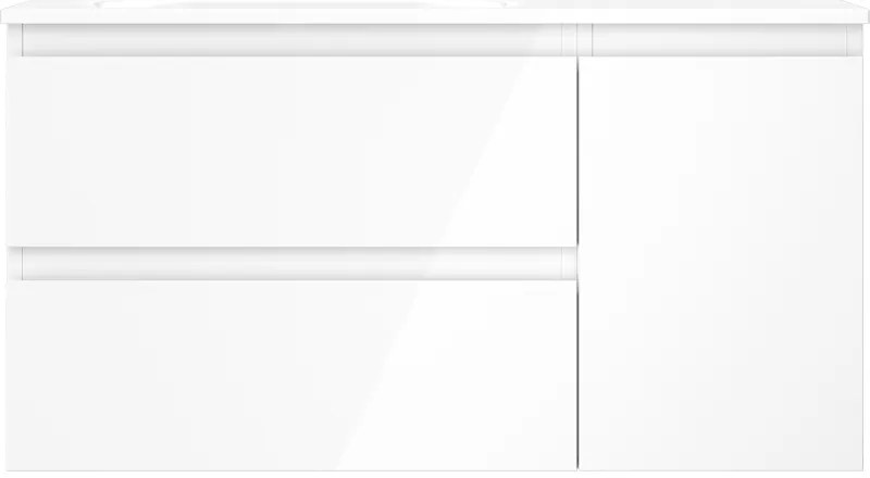 Mexen Orio, kúpeľňová skrinka 90 cm s umývadlom Vela ľavá, 2S, 1D, biela lesklá, 91A13-09047-3-BBFFF00-W23L00