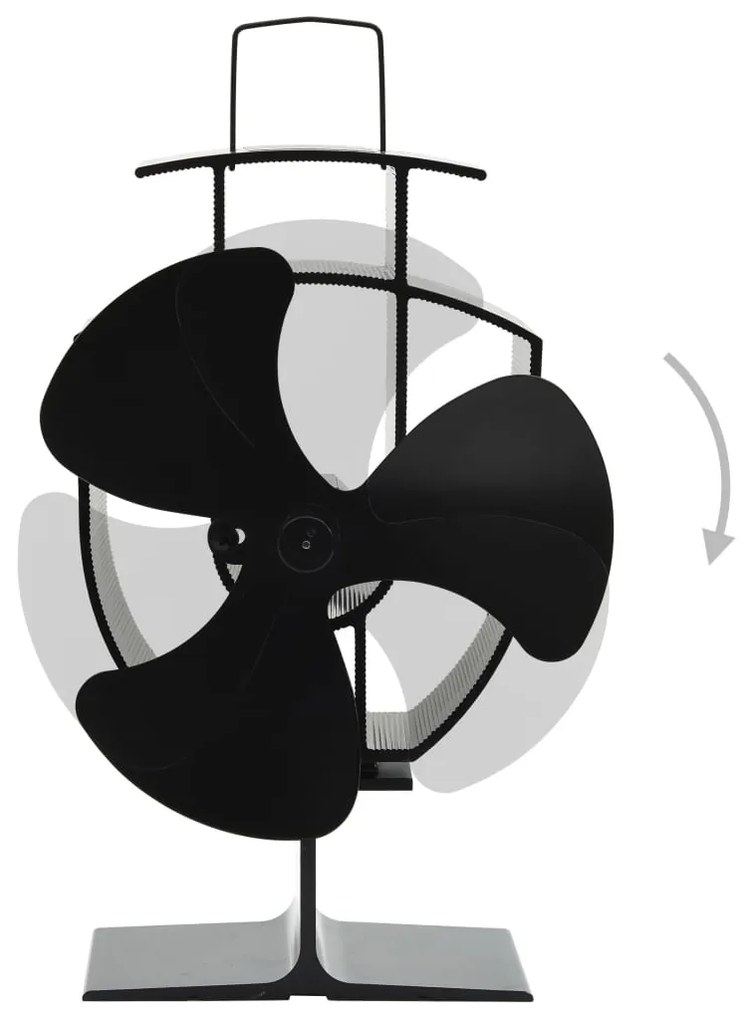 Teplom poháňaný ventilátor na krb s 3 lopatkami čierny