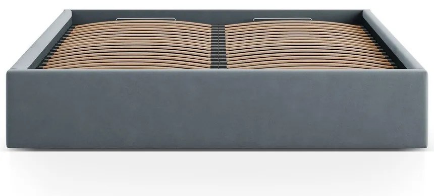 Svetlomodrá čalúnená dvojlôžková posteľ s úložným priestorom/bez čela s roštom 200x200 cm Susan – Micadoni