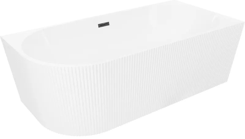 Mexen Silo, rohová voľne stojaca ryhovaná vaňa, pravá, 170 x 80 cm, biela lesklá, čierny matný prepad, 52891708000P-70