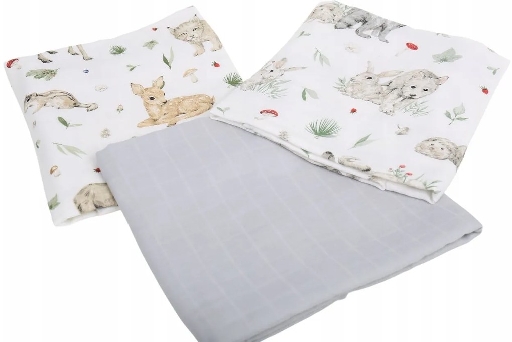 Detské mušelínové plienky BABYMAM PREMIUM 60x75 cm - sada 3 ks - Lesné zvieratká